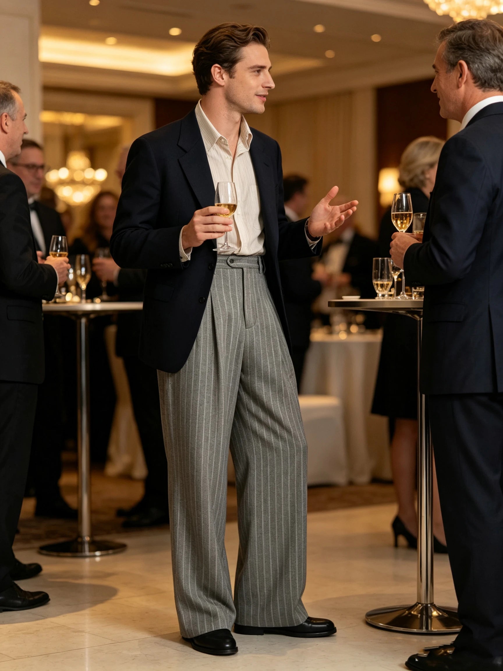 Men's Striped Dress Pants Old Money Wide Leg Baggy Pleated Casual Pinstriped Trousers Loose Fit Elastic Waist Vintage Slacks