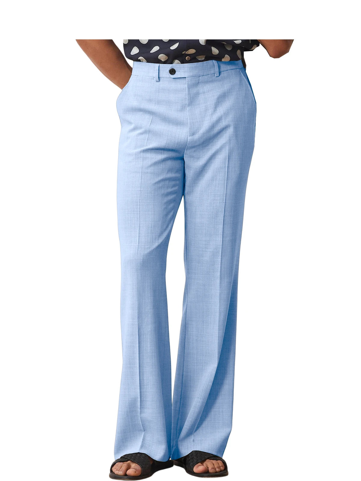 Men's High Waist Flared Pants Linen Blend Slim Fit Bell Bottoms Trousers Lightweight Breathable 70s 60s Disco Vintage Outfits