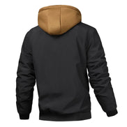 Black hoodie with a brown hood on a white background