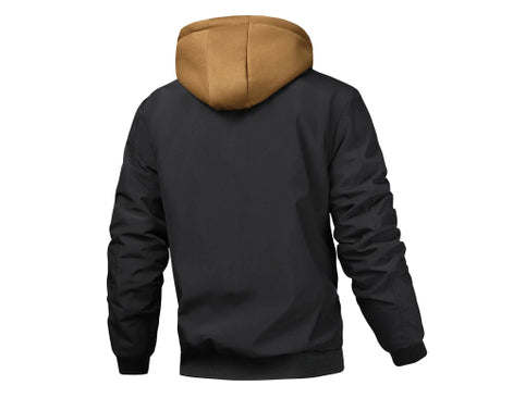 Black hoodie with a brown hood on a white background