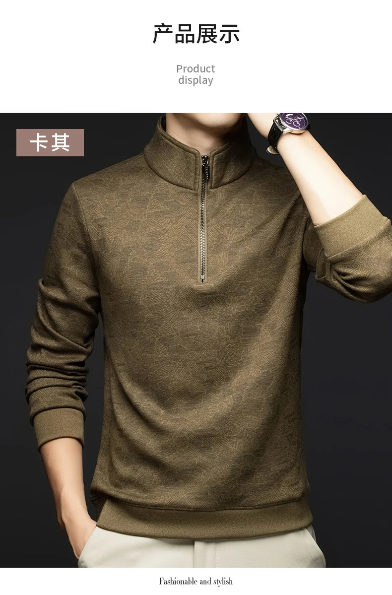 Top Grade Wool+Mulberry Silk Half Zip New Brand Casual Fashion Pullover Street Hoodies Velvet Sweatshirts Men's Clothing