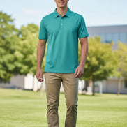 Teal polo shirt on a white background