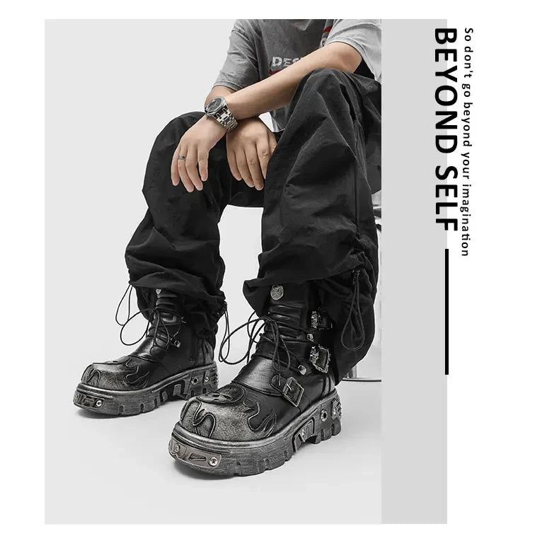 Retro Men Chelsea Boots Silver-brown Men Thick-soled Height-increasing Anti-slip Designer Fashion Brand Outdoor Motorcycle Boots