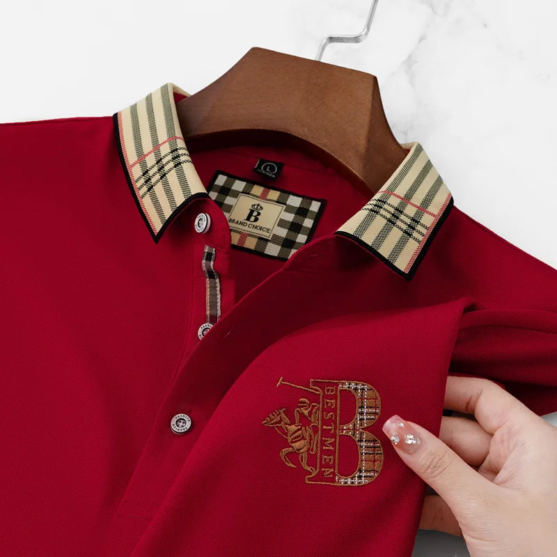 Summer men's fashion casual short sleeved polo shirt high-end boutique embroidered top comfortable and breathable lapel T-shirt