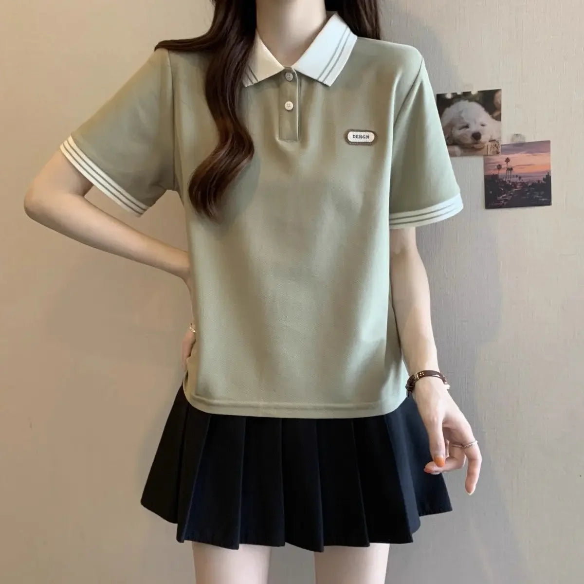 Baggy Female Tee Women's Polo Short Sleeve T-shirt Korean Clothing Youthful Elegant in Trend 2025 Sales Youth Aesthetic T-shirts
