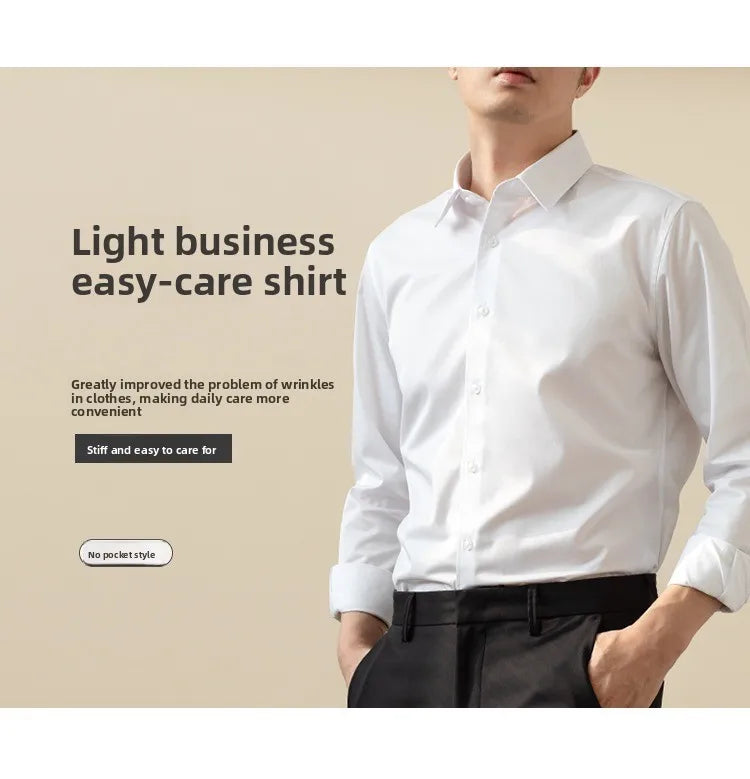 Non-ironing High-end Long-sleeved White Shirt Business Anti-wrinkle Dress Shirt Excellent High-quality Work Business Clothes
