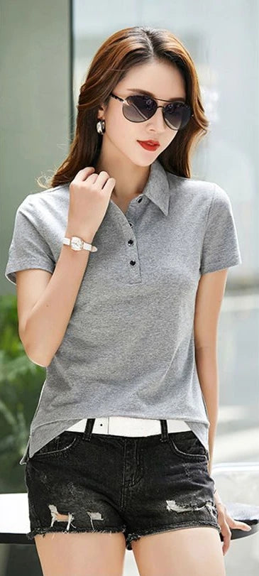 Female Tee Slim 100℅ Cotton Plain Button Women's Polo Korean Clothing Goth T-shirts Elegant Cheap Aesthetic Hot Sales Emo Kpop