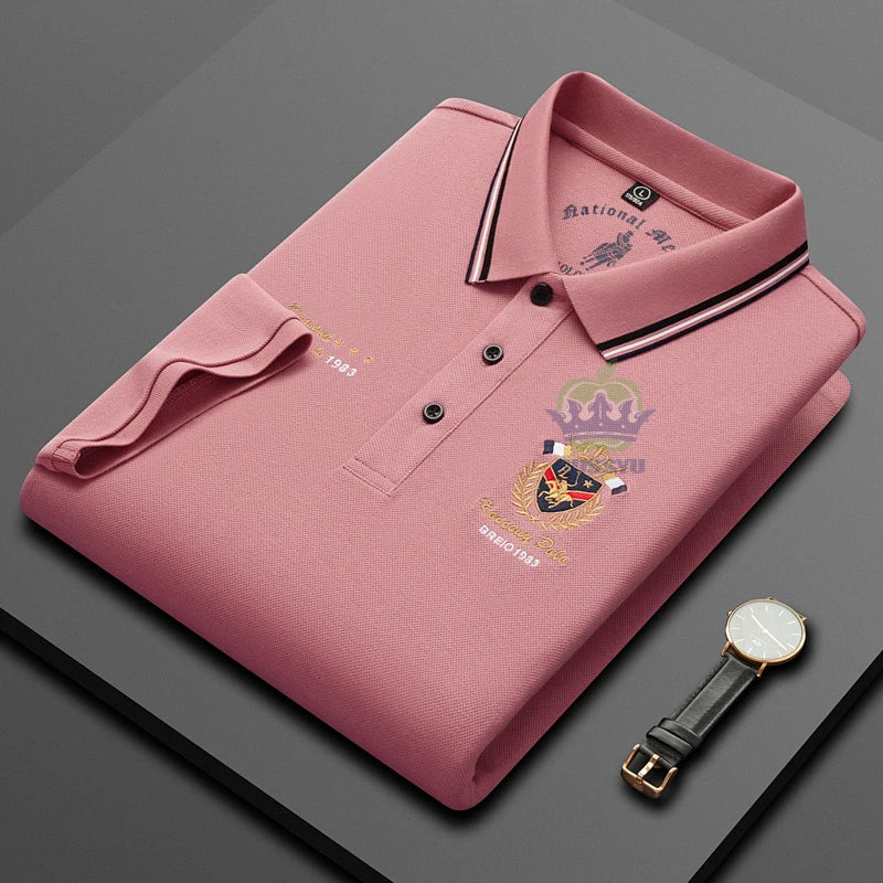Classics Shield Badge Embroidery Polo Shirt Men Summer Thin Breathable Lapel Short-Sleeved Tops Golf Shirt Male Brand Clothing