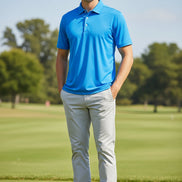 Blue polo shirt on a white background