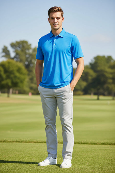 Blue polo shirt on a white background