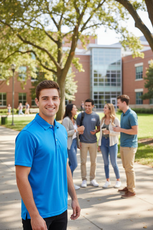 Blue polo shirt on a white background