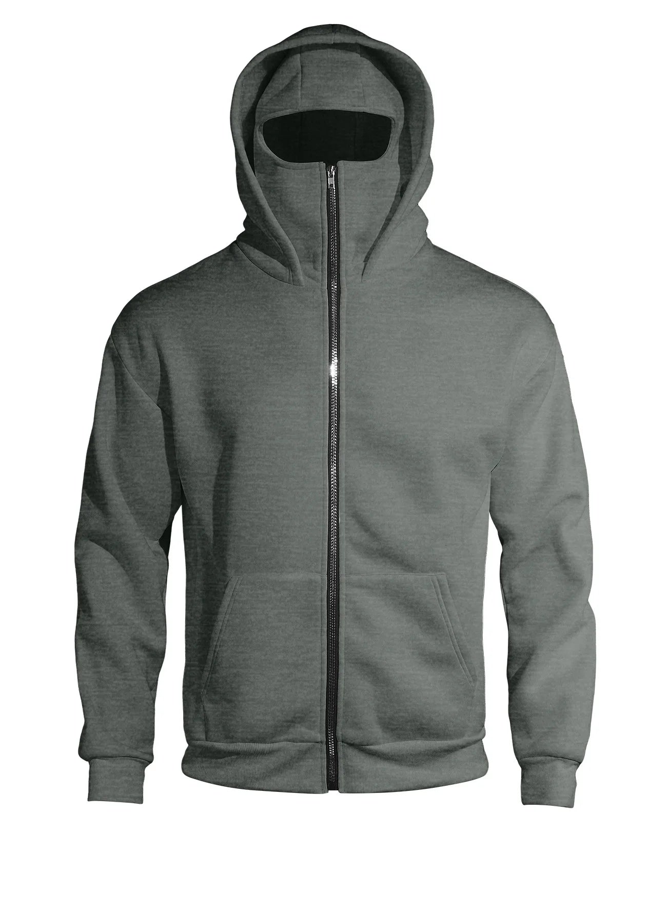 Men's Full Zip Hoodie with Built-in Face Mask Balaclava Techwear Sweatshirt with Crossbody Strap Tactical Streetwear Top