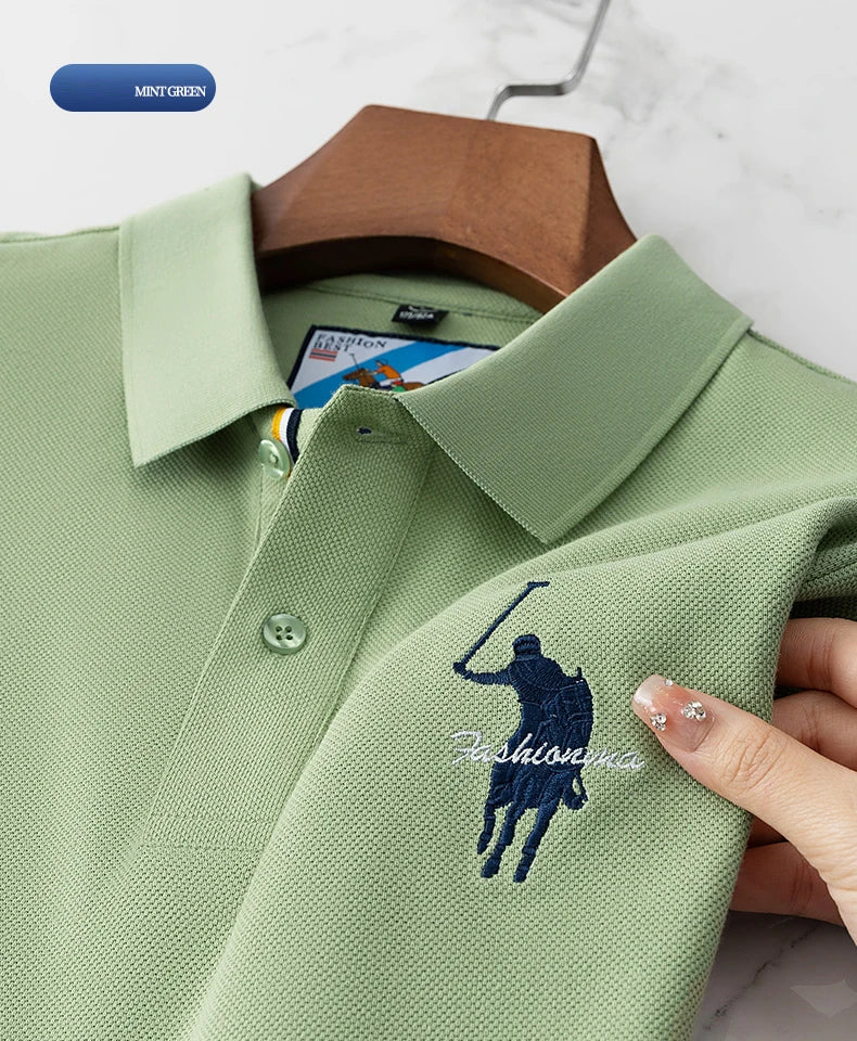Luxury Embroidery Men's Polo Shirt Summer Thin Breathable 100%Cotton Black Navy Blue Lapel Short-Sleeved Tops Brand Clothing