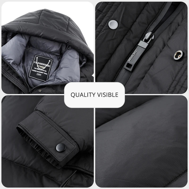 High End Long Thick New Brand Casual Fashion Winter Down Jacket Men Hooded Warm Street Parkas Feather Windbreaker Puffer Coats
