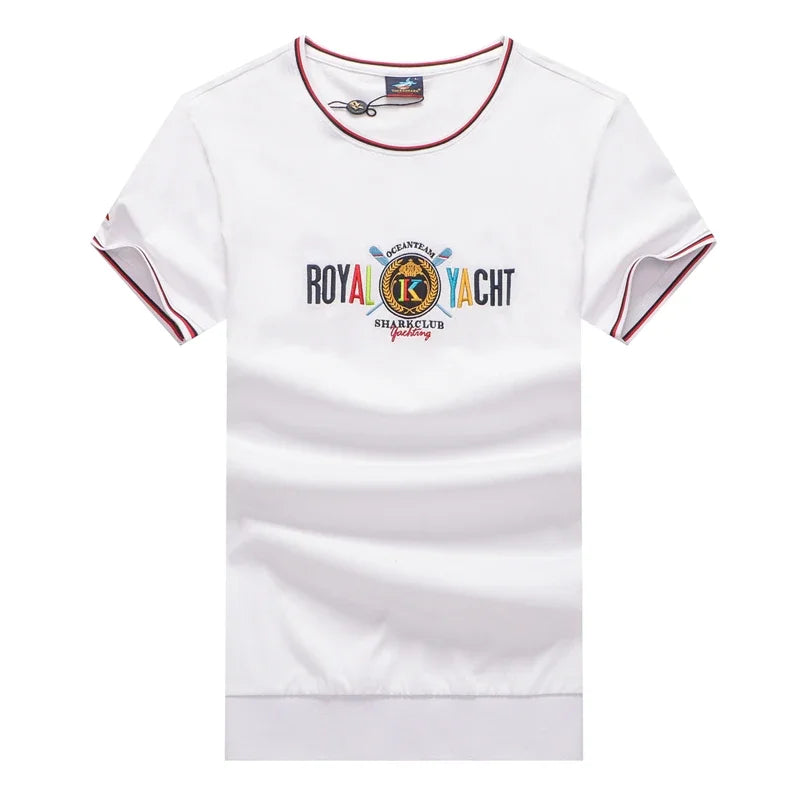 TACE&SHARK Summer Military T-shirts Fashion Embroidery Casual Cotton White Camiseta Tops Tees Shark Short Sleeve T Shirt Men