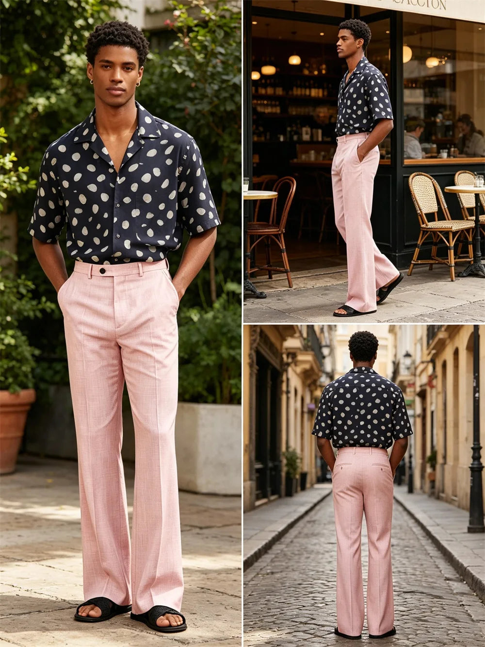 Men's High Waist Flared Pants Linen Blend Slim Fit Bell Bottoms Trousers Lightweight Breathable 70s 60s Disco Vintage Outfits