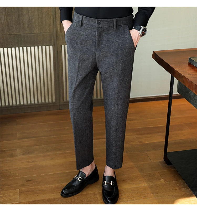 2025 Autumn and Winter Coffee Stretchable Waist Thickened Brushed Casual Pants for Men,multi-color Thick Men's Woolen Suit Pants