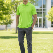 Lime green polo shirt on a white background