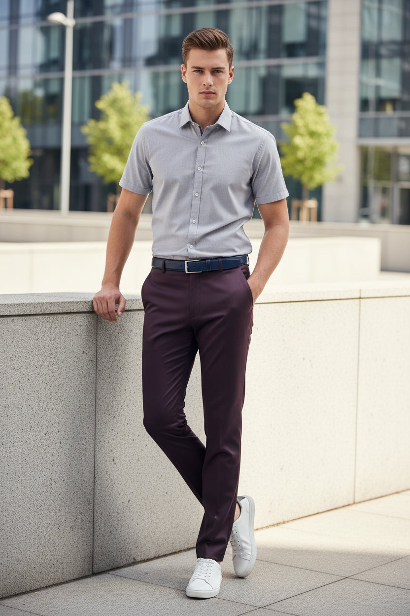 Purple pants on a gray background