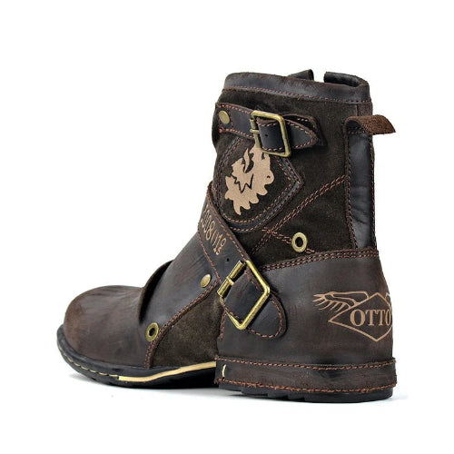 Men's Ankle Boots High Quality Cowboy Boots Men Metal Buckle Side Zipper Motorcycle Boots Gothic Boots Retro Western Boots
