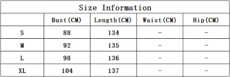 Size chart for clothing with measurements in centimeters