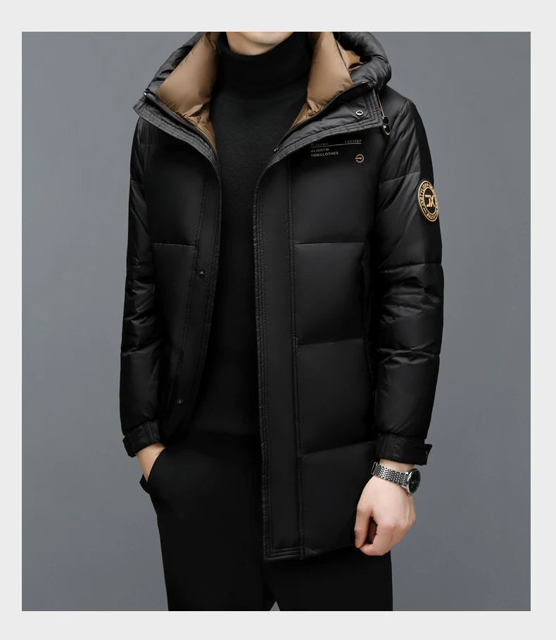 High End Long Thick New Brand Casual Fashion Winter Down Jacket Men Hooded Warm Street Parkas Feather Windbreaker Puffer Coats