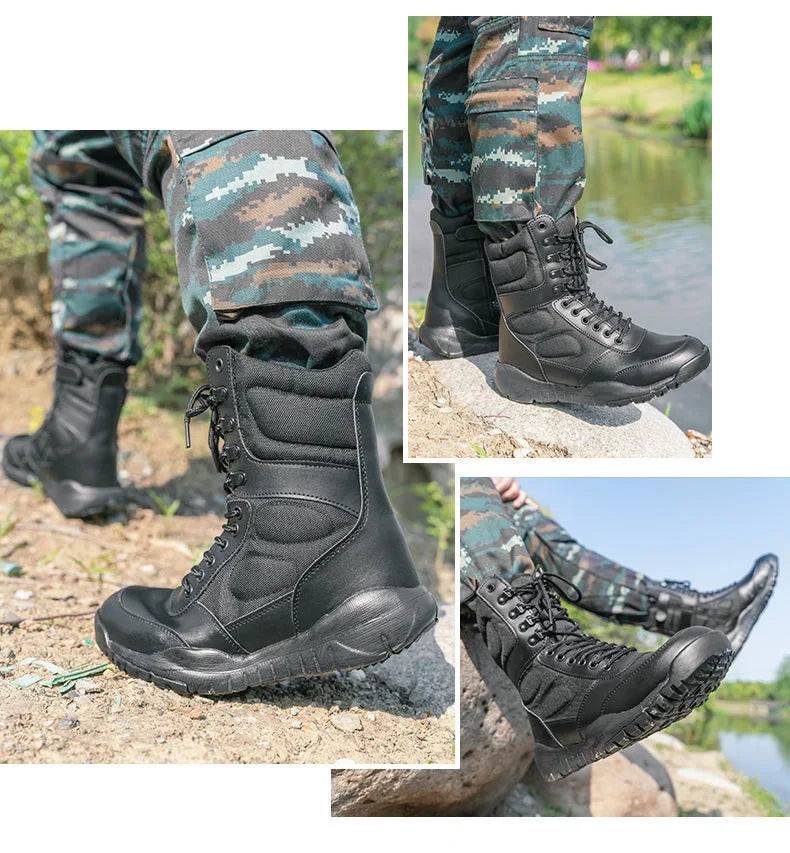 LAHORS® Brand Lightweight Cowhide Leather Tactical Boots Men's Boots Desert Combat Boots Outdoor Hiking Boots Ankle Shoes Men
