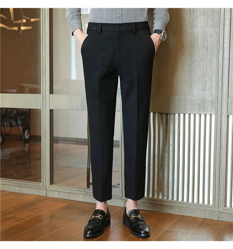2025 Autumn and Winter Coffee Stretchable Waist Thickened Brushed Casual Pants for Men,multi-color Thick Men's Woolen Suit Pants