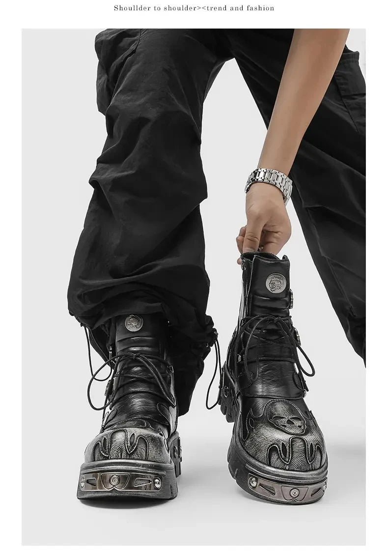 Retro Men Chelsea Boots Silver-brown Men Thick-soled Height-increasing Anti-slip Designer Fashion Brand Outdoor Motorcycle Boots