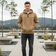 Beige hoodie with a zipper on a white background