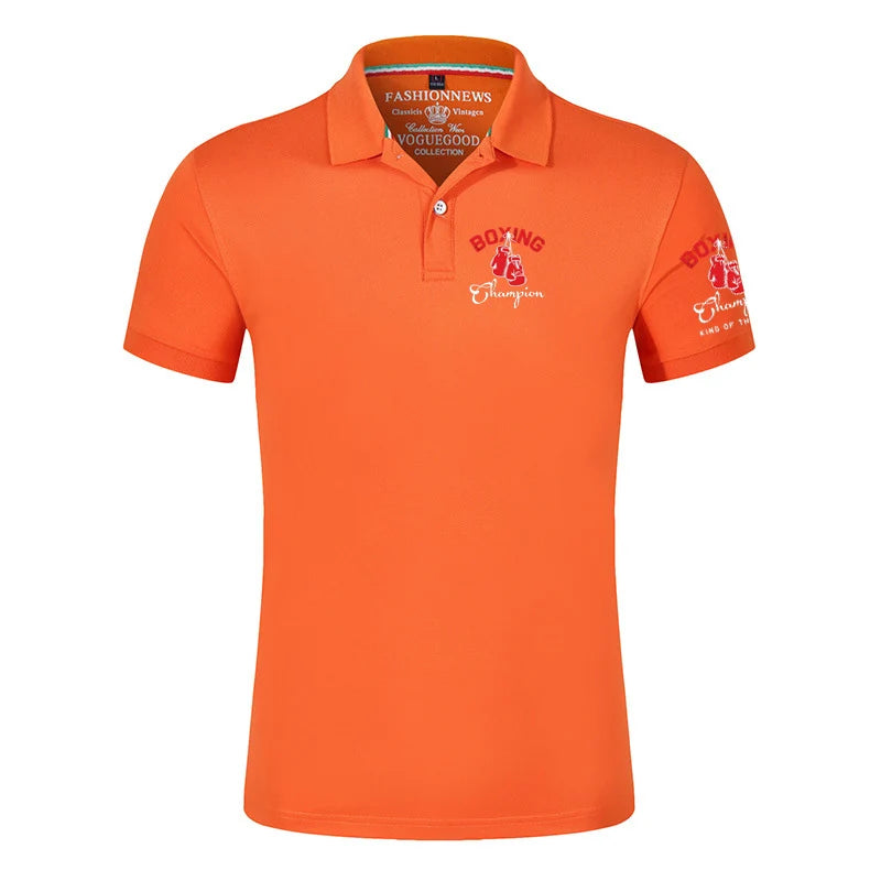 King of The Ring Boxing Champion GYM Summer Comfortable Breathable Short Sleeve Top Solid Color Versatile Polo Shirt