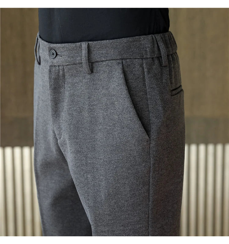 2025 Autumn and Winter Coffee Stretchable Waist Thickened Brushed Casual Pants for Men,multi-color Thick Men's Woolen Suit Pants