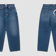 Black jeans displayed from front and back on a light gray background