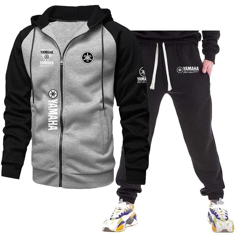 Yamaha  Autumn Winter New Zipper Fleece Hooded Coat Casual Men Plus Size Loose Pullover Fashion Raglan Sleeves Sweatshirt Top su