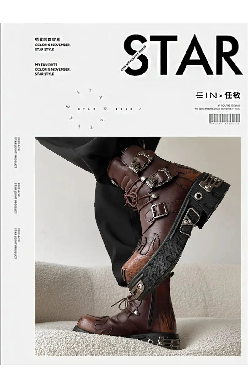 Retro Men Chelsea Boots Silver-brown Men Thick-soled Height-increasing Anti-slip Designer Fashion Brand Outdoor Motorcycle Boots
