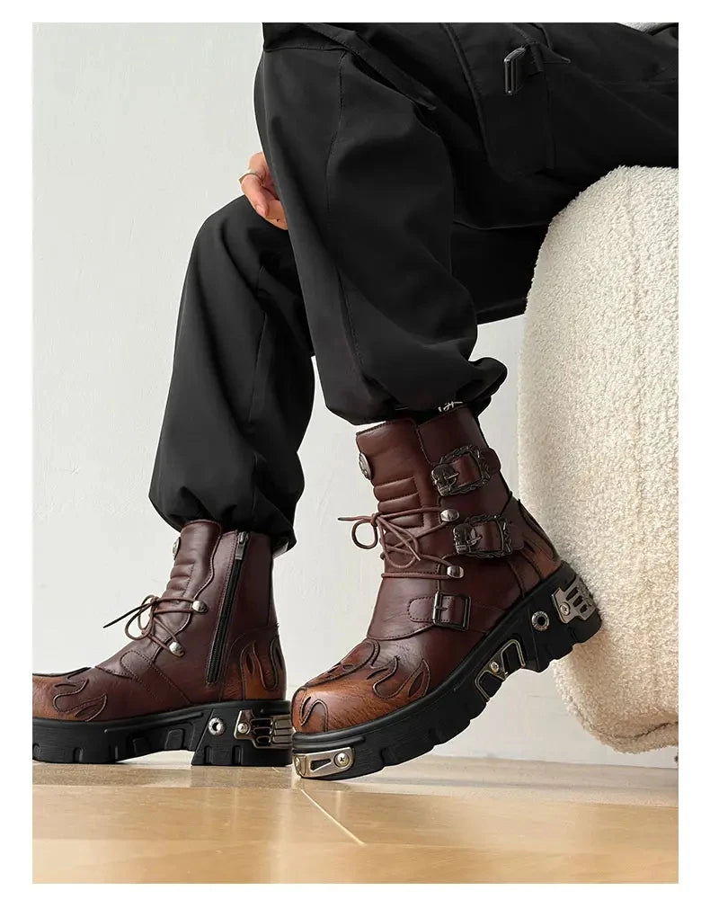 Retro Men Chelsea Boots Silver-brown Men Thick-soled Height-increasing Anti-slip Designer Fashion Brand Outdoor Motorcycle Boots