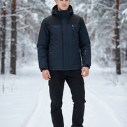 Dark gray jacket with a hood on a white background