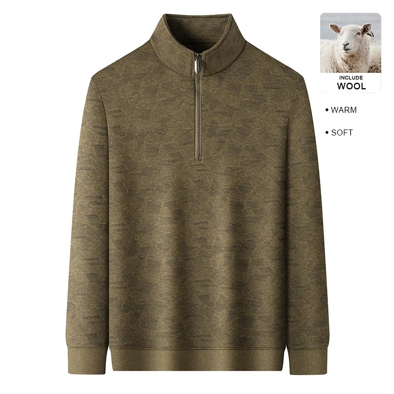 Top Grade Wool+Mulberry Silk Half Zip New Brand Casual Fashion Pullover Street Hoodies Velvet Sweatshirts Men's Clothing