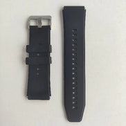 Black watch strap with buckle on a white background