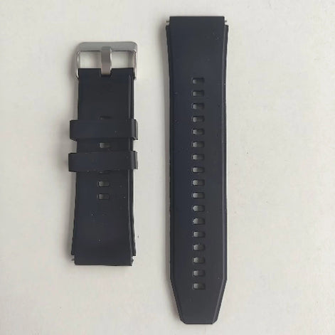Black watch strap with buckle on a white background