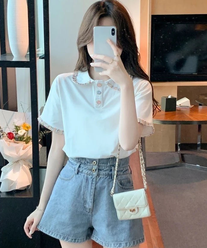 Short Sleeve Button T-shirts Summer Outfit Lapel Baggy Female Tee Aesthetic Clothing Sales Y2k Fashion Youth Women's Polo Shirts