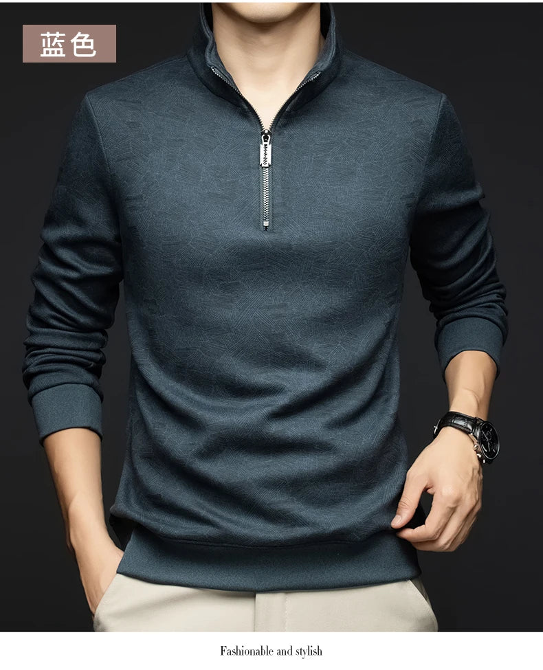 Top Grade Wool+Mulberry Silk Half Zip New Brand Casual Fashion Pullover Street Hoodies Velvet Sweatshirts Men's Clothing