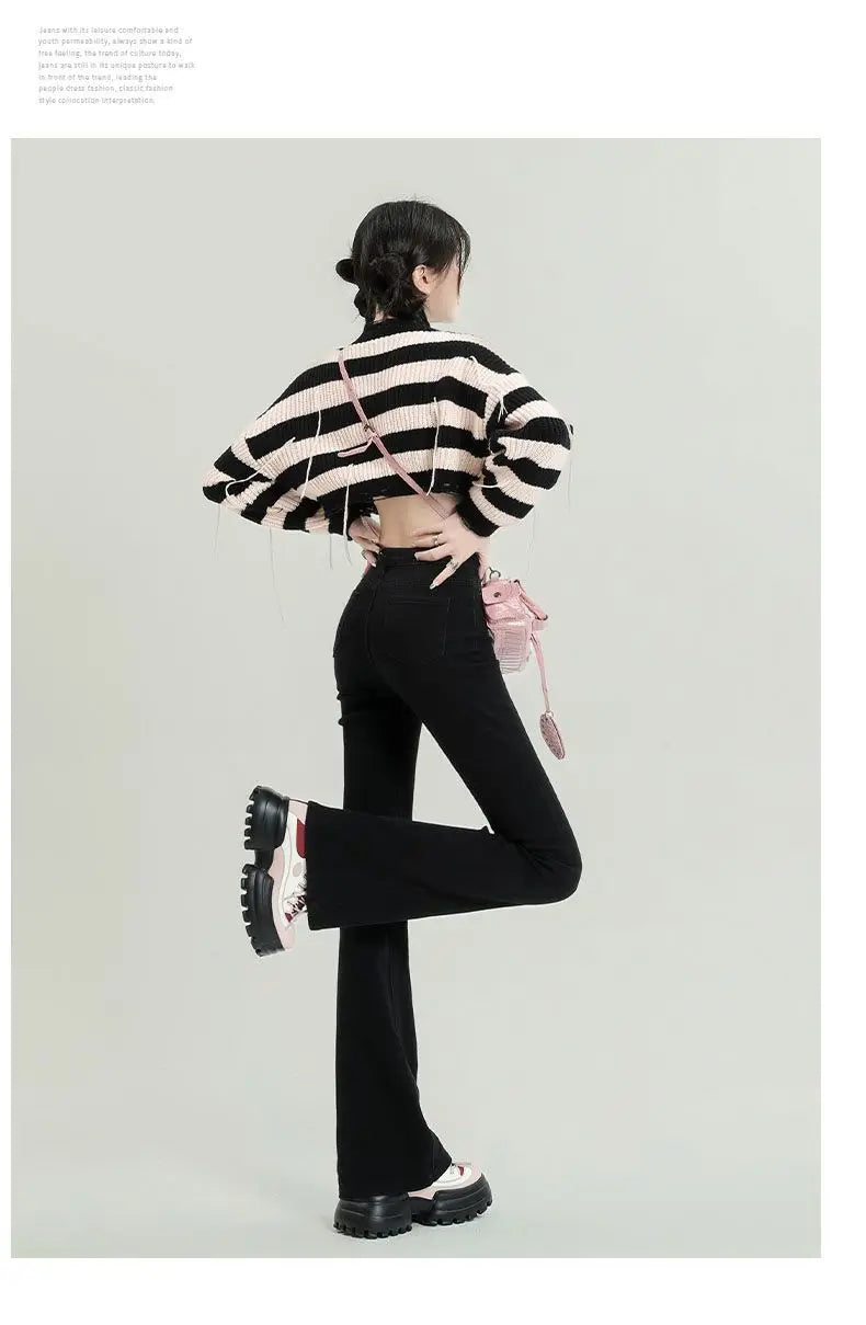 Versatile high-waisted flared jeans for women2024New slim-fit horsehair pants with a niche fashion sense in vintage blue