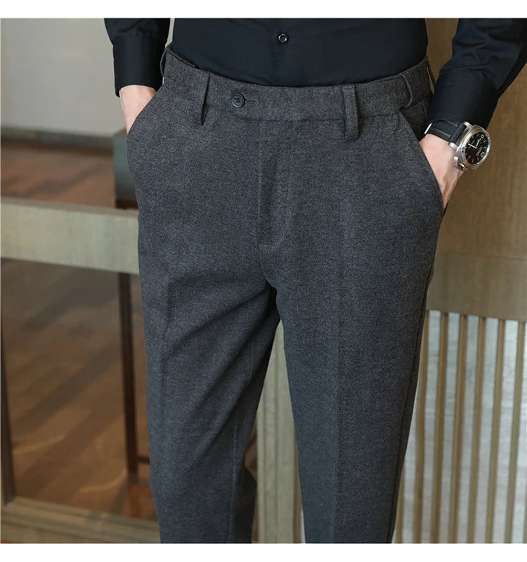 2025 Autumn and Winter Coffee Stretchable Waist Thickened Brushed Casual Pants for Men,multi-color Thick Men's Woolen Suit Pants