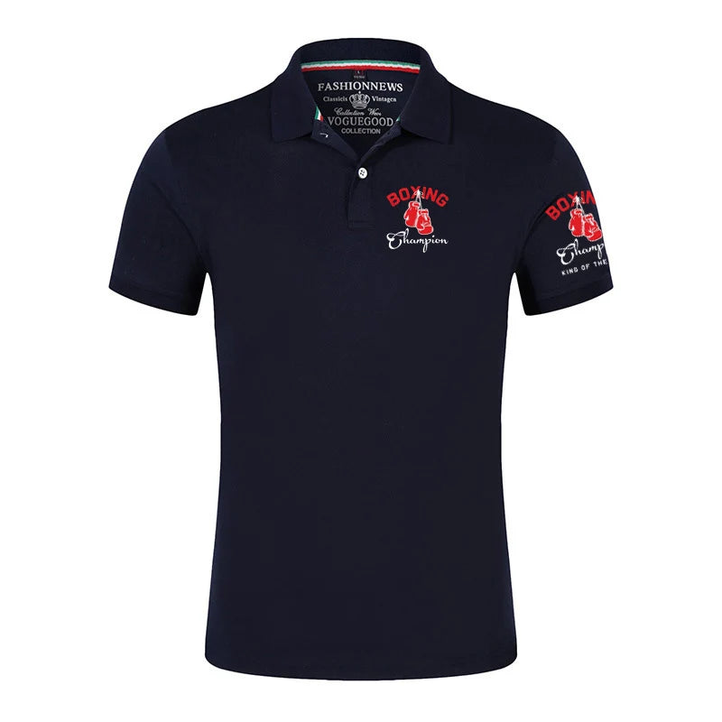 King of The Ring Boxing Champion GYM Summer Comfortable Breathable Short Sleeve Top Solid Color Versatile Polo Shirt