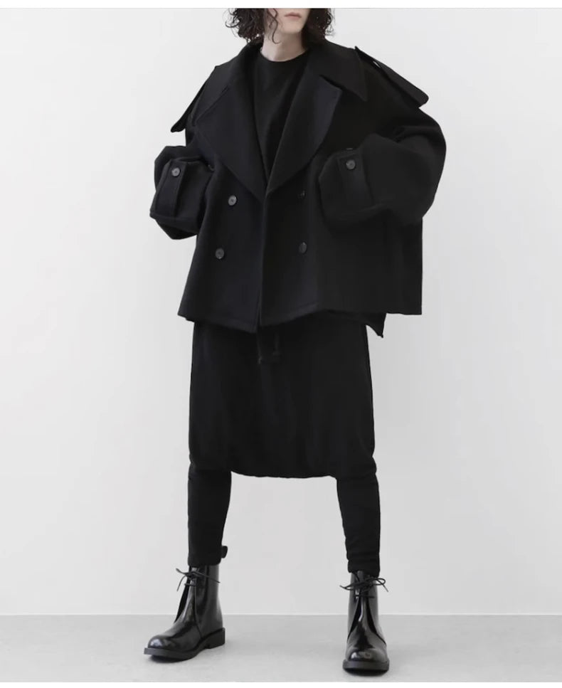 Mauroicardi Autumn Winter Warm Oversized Black Woolen Coat Men Cool Loose Luxury Dark Academia Aesthetic Vintage Clothes 2023