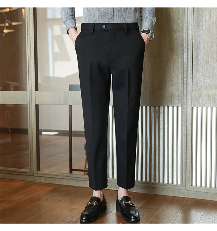 2025 Autumn and Winter Coffee Stretchable Waist Thickened Brushed Casual Pants for Men,multi-color Thick Men's Woolen Suit Pants