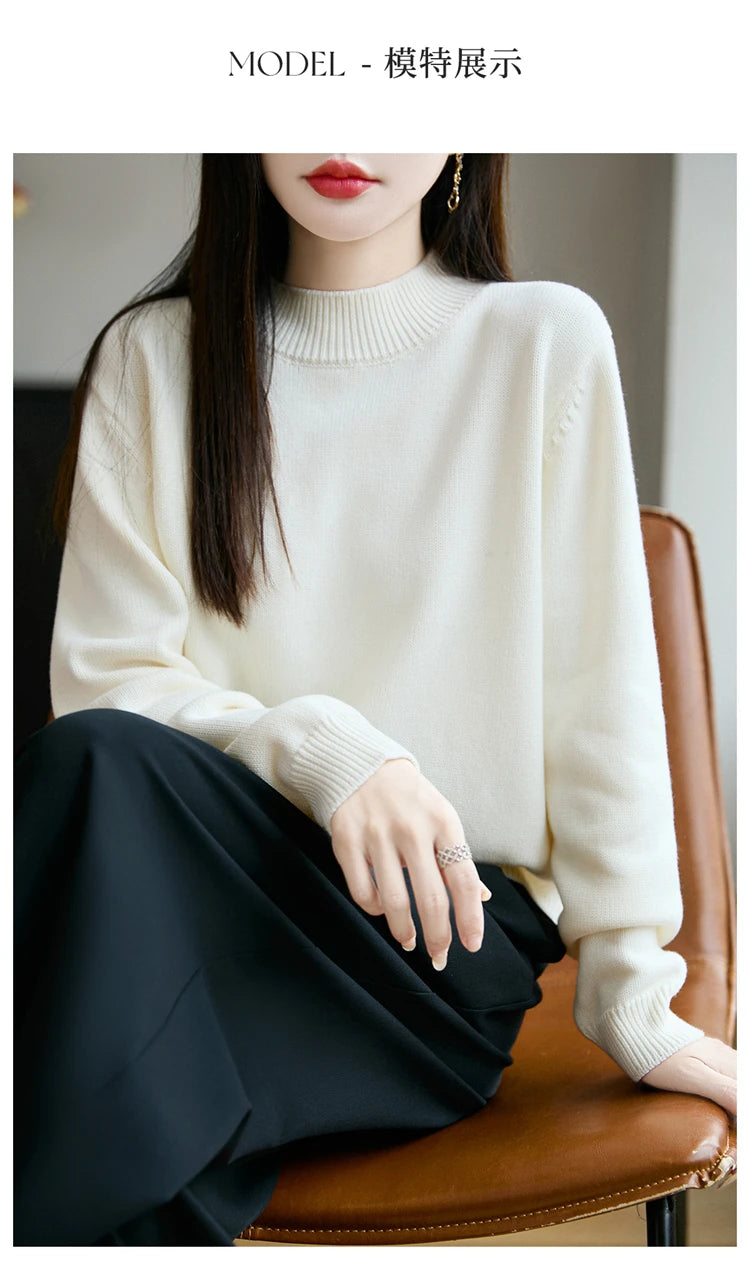 100% Pure Cotton Women's Knitted Sweater Solid Color Round Neck Pullover Loose Cotton Sweater Autumn and Winter New Women's Top