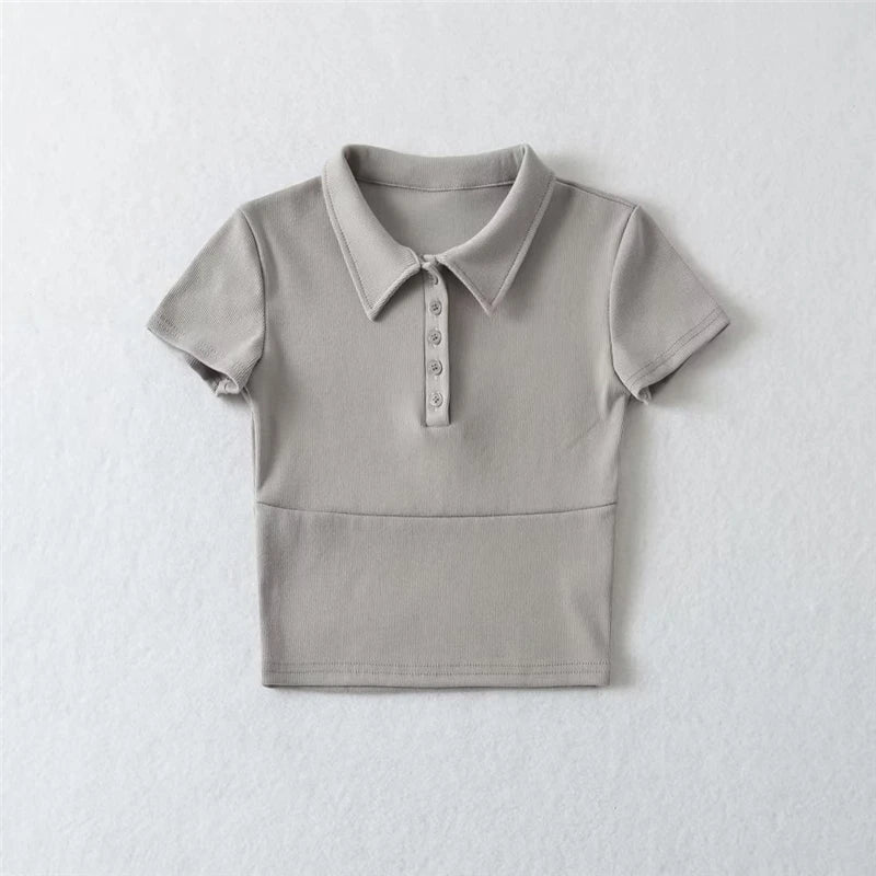 LUNDUNSHIJIA High Quality Plain Short T Shirt Women Cotton Elastic Basic Female T-shirt Slim POLO T-shirts For Women