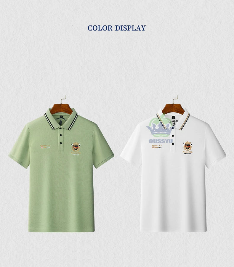 Classics Shield Badge Embroidery Polo Shirt Men Summer Thin Breathable Lapel Short-Sleeved Tops Golf Shirt Male Brand Clothing